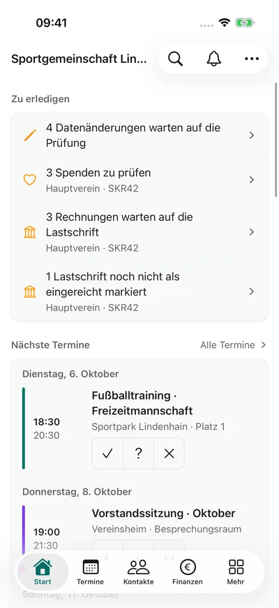 Aufgaben im Vorstand – iPhone, Originalaufnahme mit fiktiven Vereinsdaten.