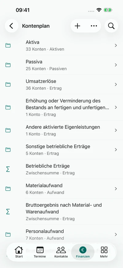 Der Kontenplan – iPhone, Originalaufnahme mit fiktiven Vereinsdaten.