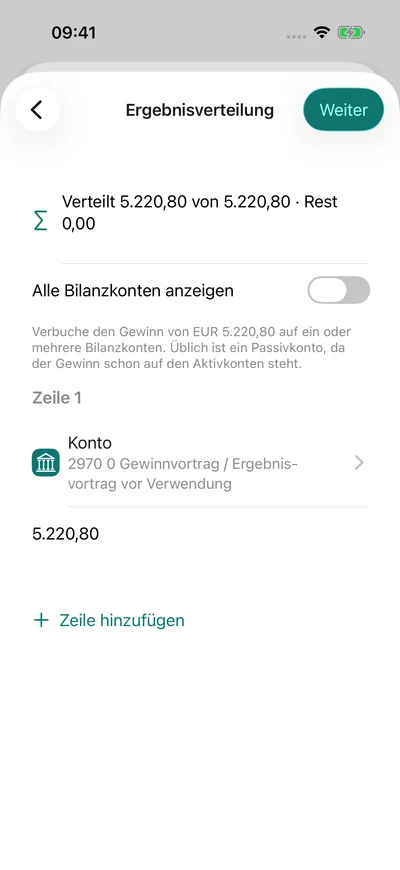 Jahresabschluss vorbereiten · Ergebnisverteilung – iPhone, Originalaufnahme mit fiktiven Vereinsdaten.