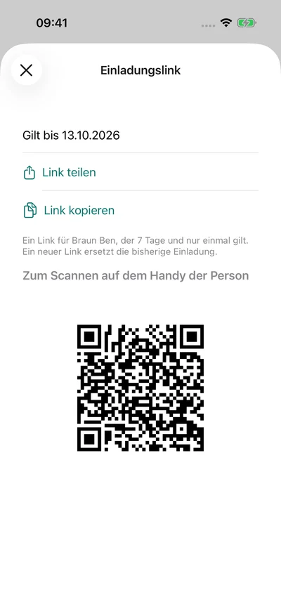Persönlicher Einladungslink – iPhone, Originalaufnahme mit fiktiven Vereinsdaten.