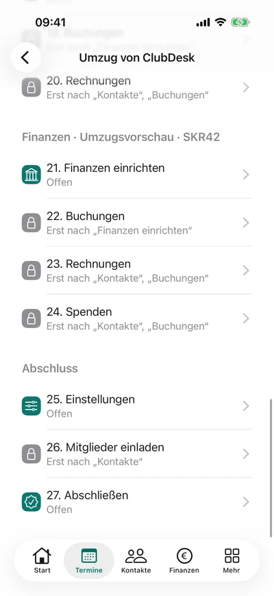 Umzug Schritt für Schritt · Einladungen – iPhone, Originalaufnahme mit fiktiven Vereinsdaten.