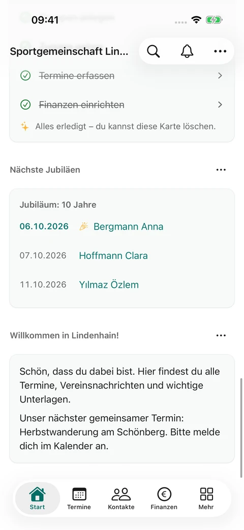 Aufgaben im Vorstand · Jubiläen