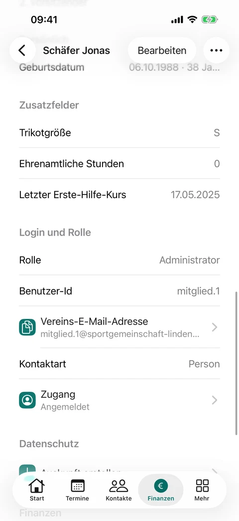 Mitgliedsprofil · Eigene Felder