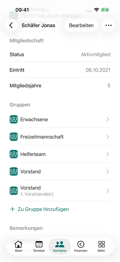Mitgliedsprofil · Gruppen und Funktionen