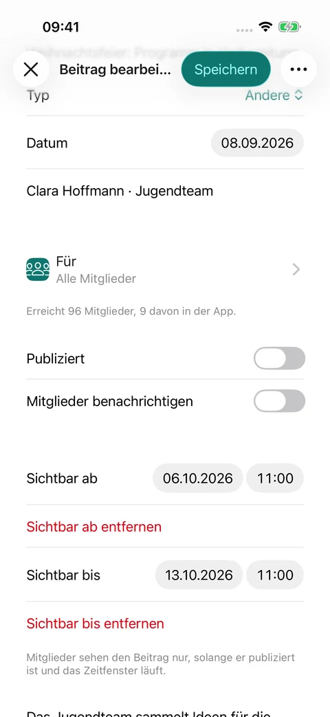 Vereinsnews vorbereiten · Veröffentlichungszeitraum