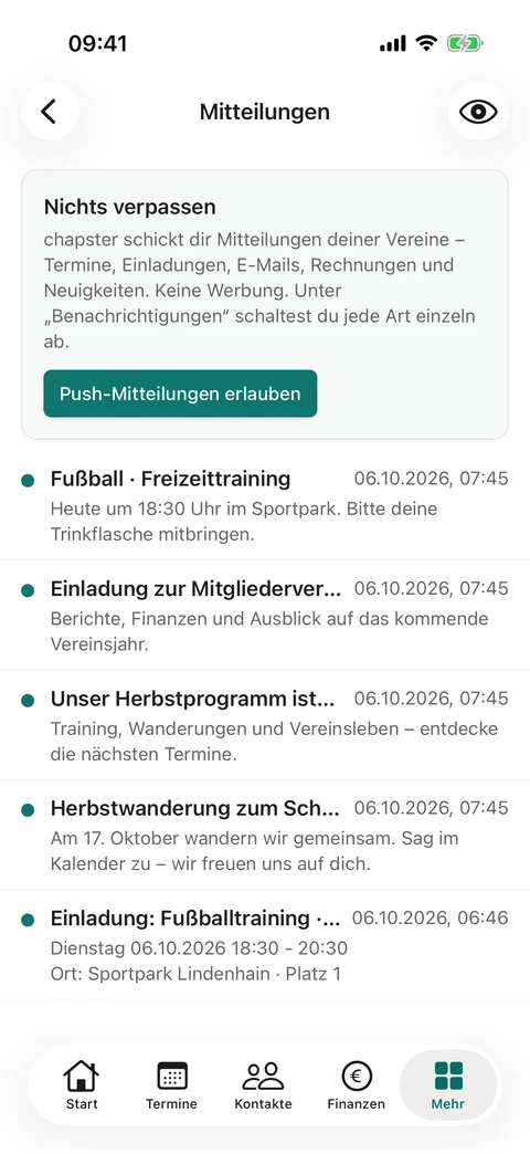 Mitteilungen in der App