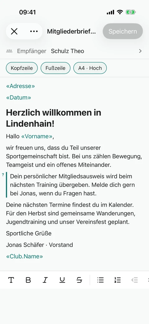 Mitgliederbrief bearbeiten
