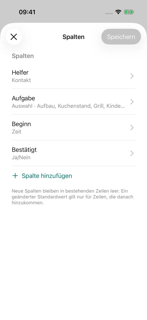 Tabellenspalten einrichten