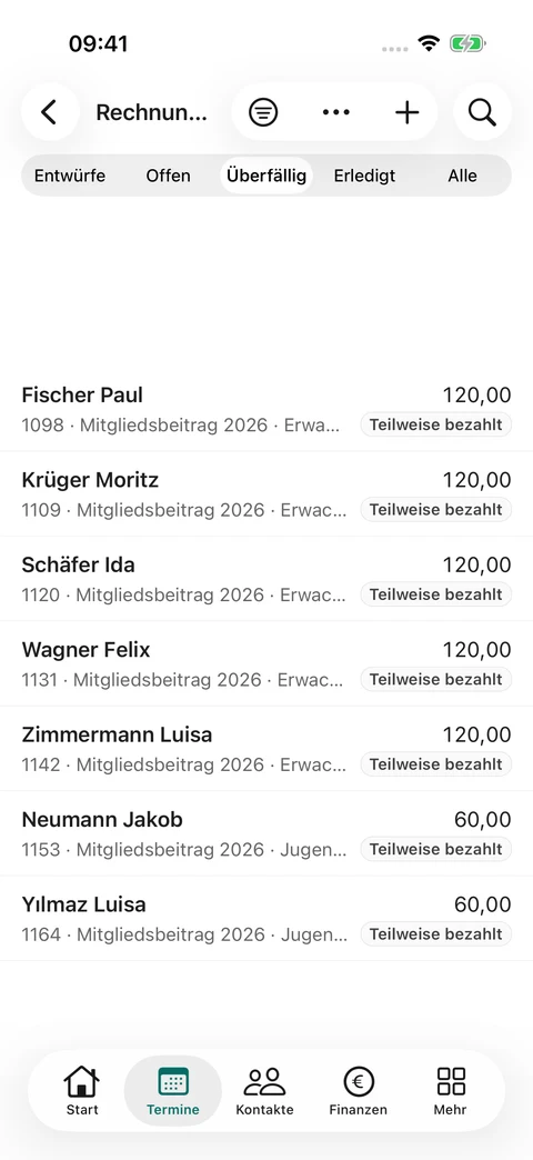 Rechnungen im Blick · Teilweise bezahlte Rechnung