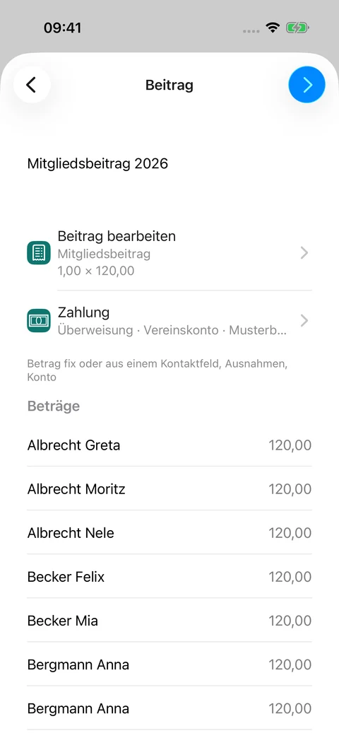 Beitragslauf vorbereiten · Erwachsenenbeiträge