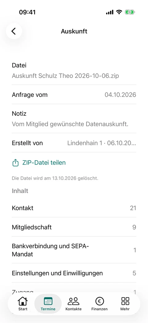 Auskunft zu einem Kontakt
