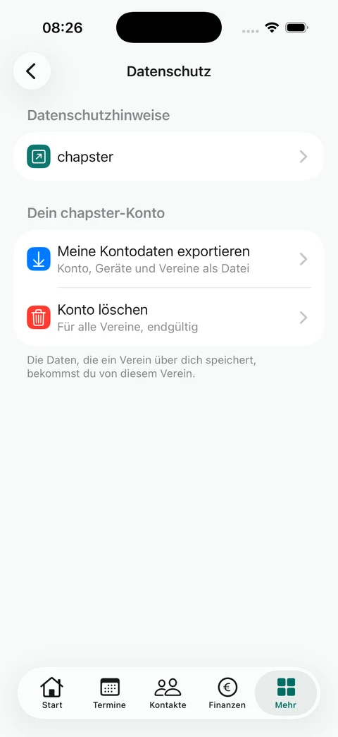 Datenschutz des eigenen Kontos