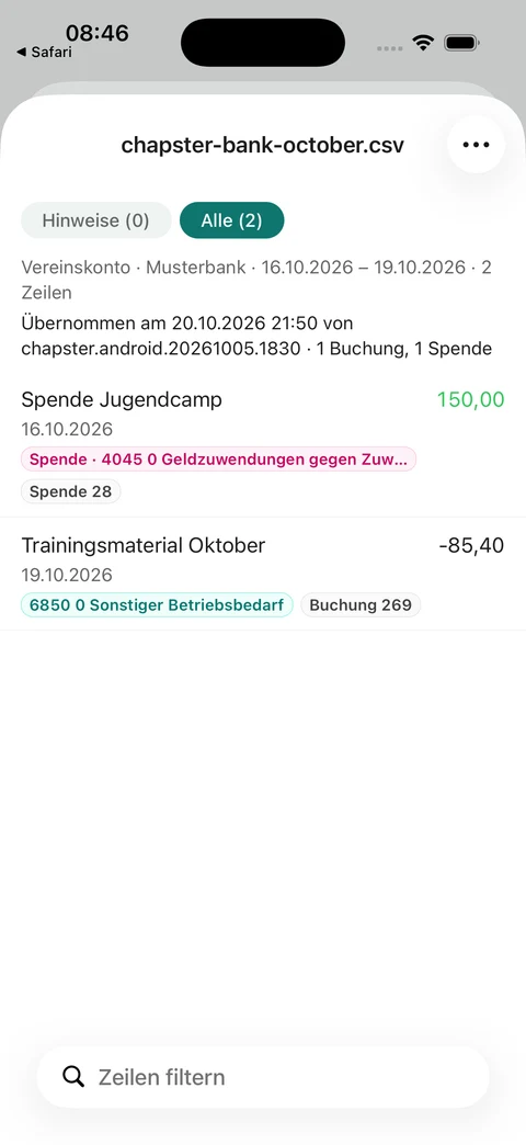 Zwei Bankzeilen übernommen