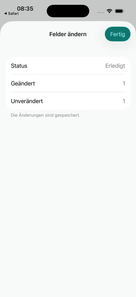 Sammeländerung abgeschlossen