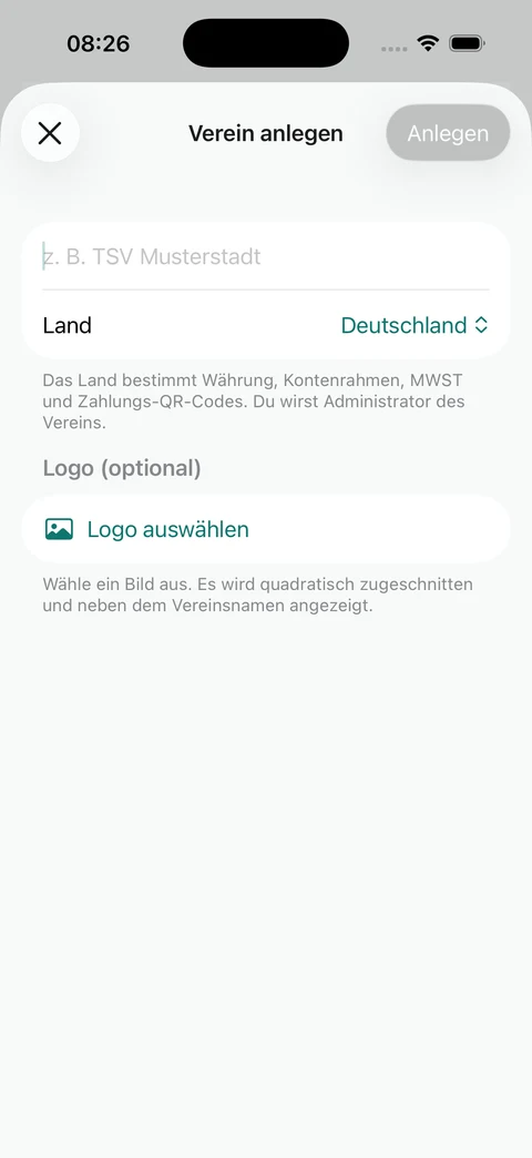 Einen Verein anlegen