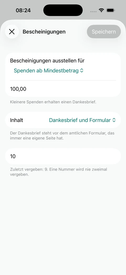 Bescheinigungen einstellen
