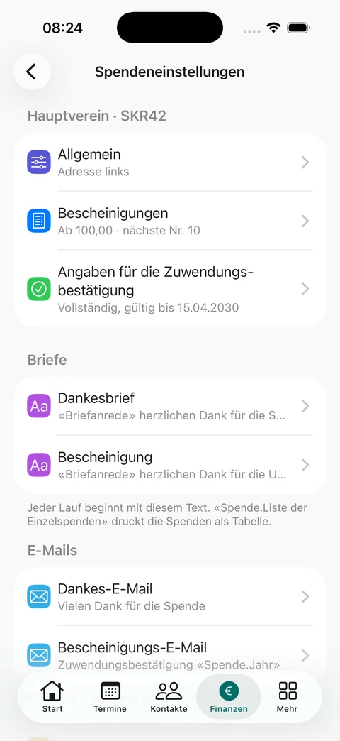 Spendeneinstellungen