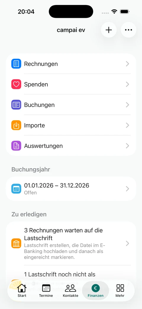 Die Vereinskasse auf dem iPhone