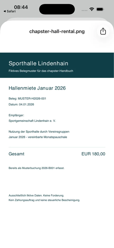 Hallenmiet-Beleg in iOS öffnen