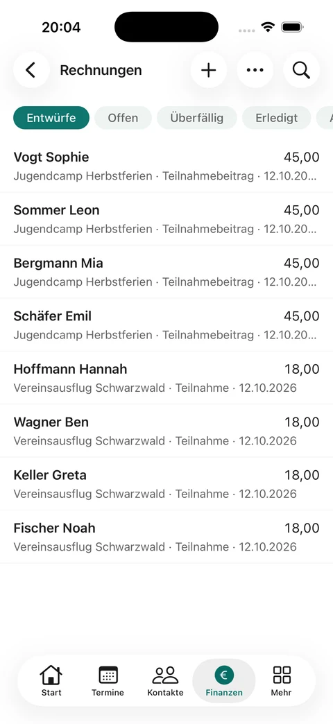 Rechnungsentwürfe auf dem iPhone