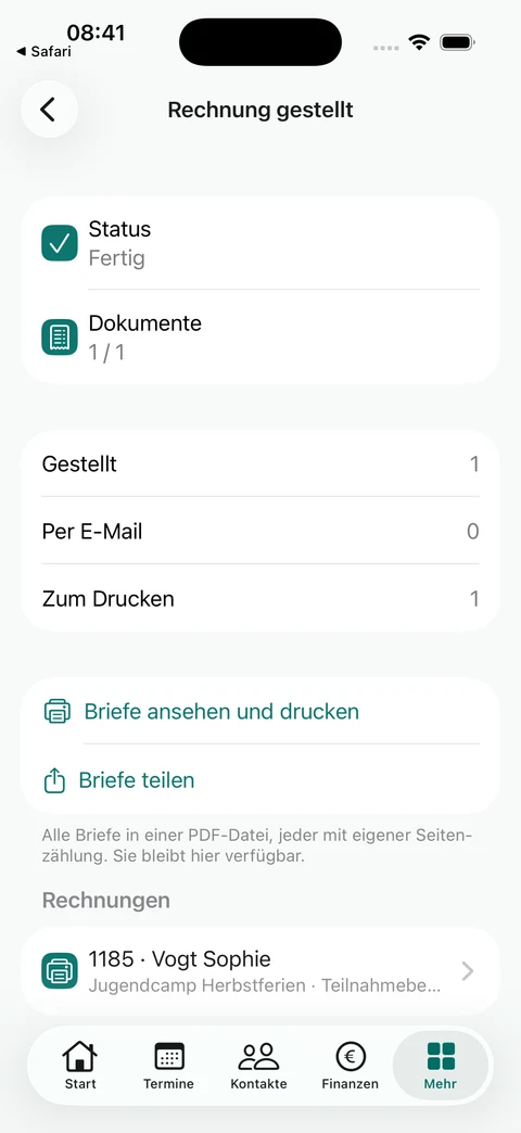 Sophies Rechnung gestellt