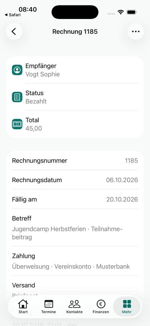 Sophies Rechnung ist bezahlt