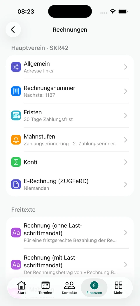 Rechnungsvorgaben