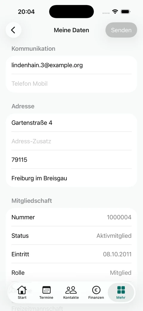 Felix’ eigene Vereinsdaten