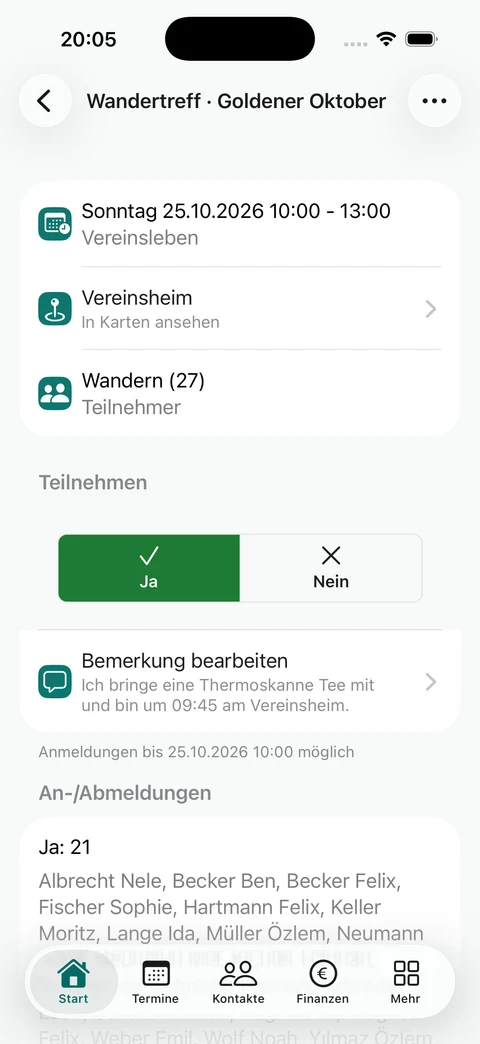 Felix’ gespeicherte Zusage zur Herbstwanderung