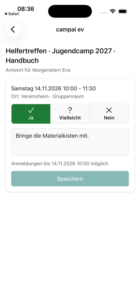Evas gespeicherte Antwort über den E-Mail-Link