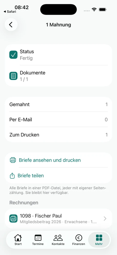Papiermahnung abgeschlossen