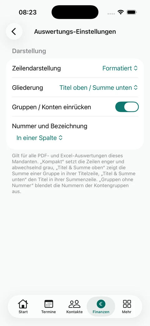 Darstellung der Auswertungen