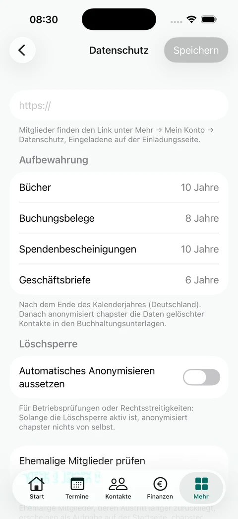 Aufbewahrung und Löschsperre