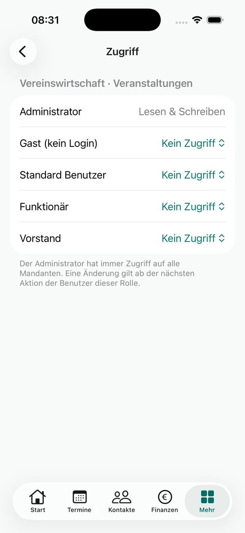 Zugriff auf einen Finanzmandanten
