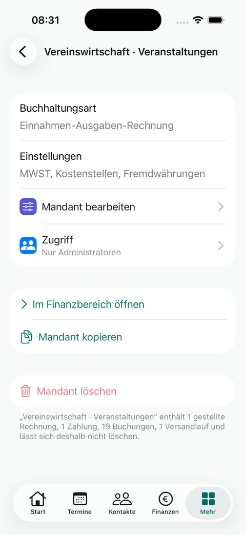 Finanzmandant und Löschhindernisse